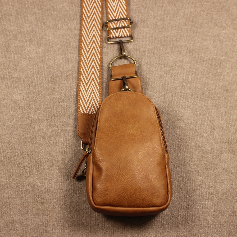 Urban Originals Anthropologie Tan Vegan Leather Sling Bag Chevron Guitar Strap